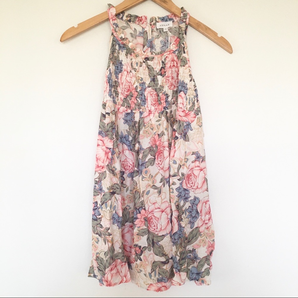 Kenar High Neck Floral Blouse Large Pink Green